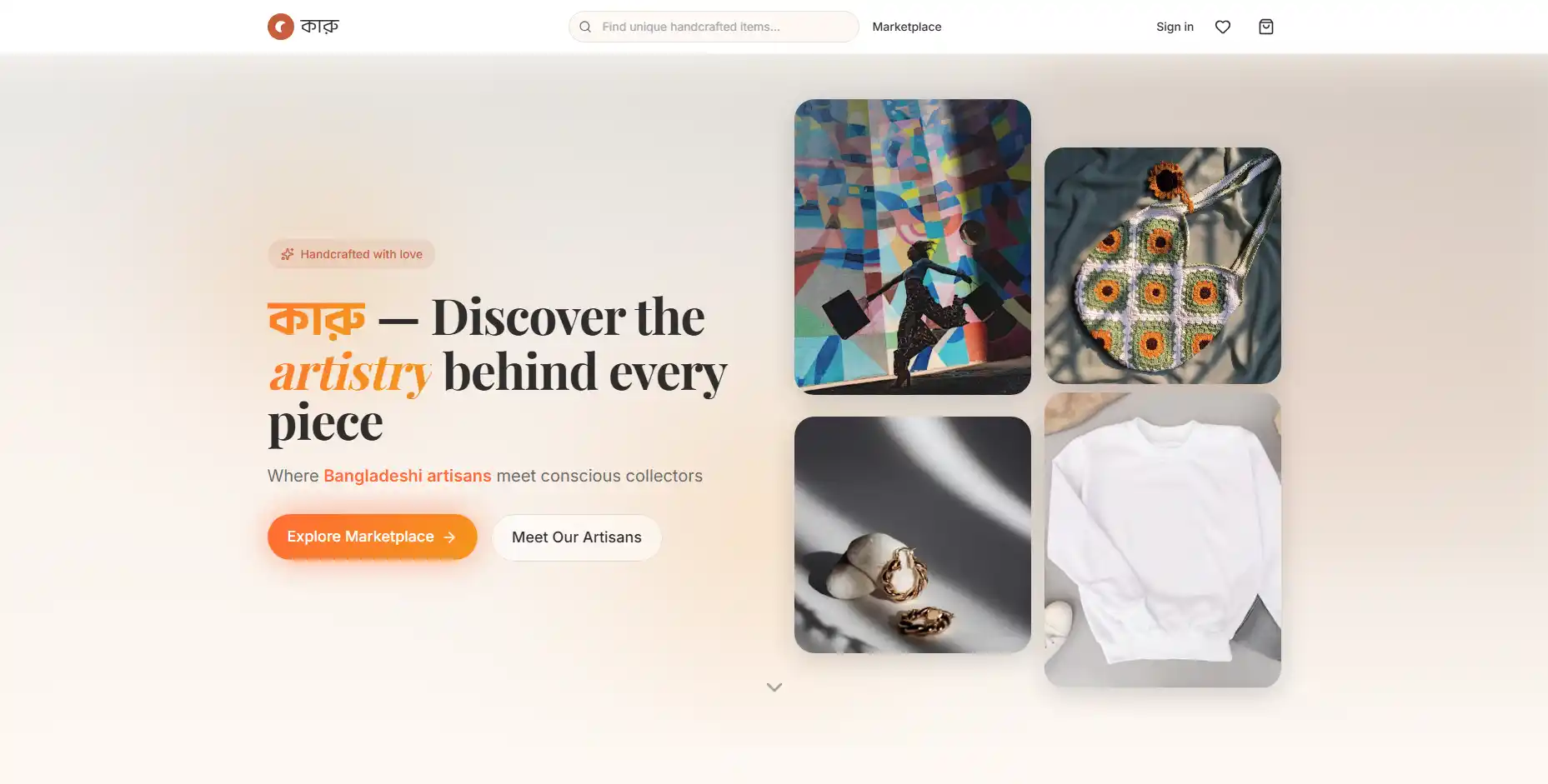 Karu Marketplace - A premium handicraft marketplace connecting artisans with conscious buyers. Available all over Bangladesh, featuring React 19, TypeScript, Vite, Tailwind CSS, and Google Gemini AI with 5-model fallback chain.